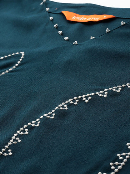 Indyancart IE Floral Embroidered Regular Thread Work Kurta with Palazzos