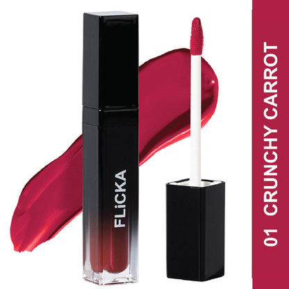 FLiCKA Flicka Set with Attack Liquid Lipstick in 01 Crunchy Carrot, waterproof and smudge-proof long-lasting lip color.
