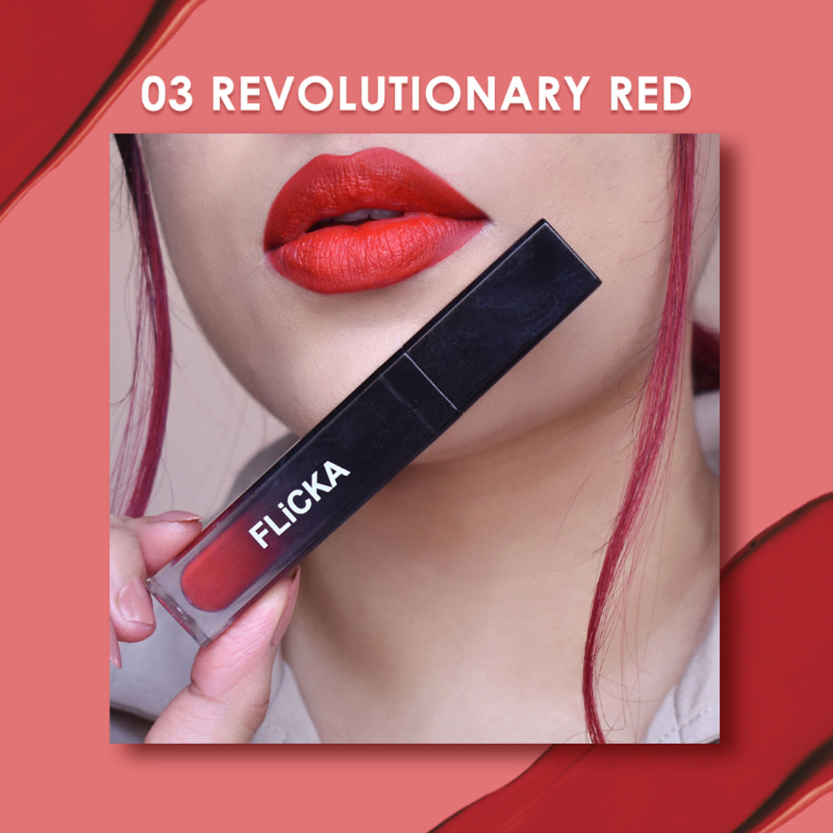 FLiCKA Flicka Set with Attack Liquid Lipstick in Revolutionary Red, waterproof and smudge-proof long-lasting red lipstick.