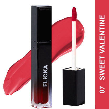 FLiCKA Flicka Set with Attack Liquid Lipstick in 07 Sweet Valentine, waterproof and smudge-proof long-lasting lipstick.