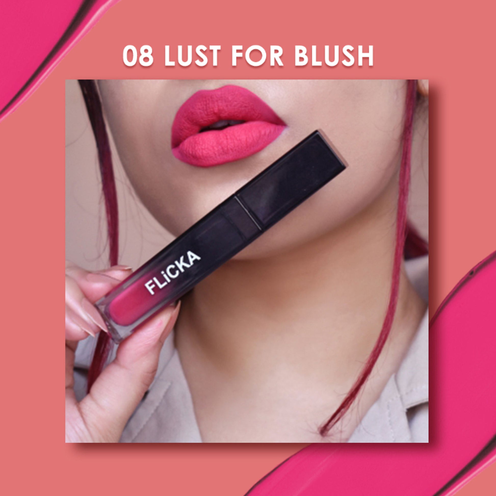 Flicka Set & Attack Liquid Lipstick Waterproof & Smudgeproof Long Lasting - 08 Lust For Blush