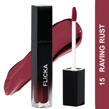 Flicka Set & Attack Liquid Lipstick Waterproof & Smudgeproof Long Lasting - 15 Raving Rust
