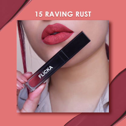 Flicka Set & Attack Liquid Lipstick Waterproof & Smudgeproof Long Lasting - 15 Raving Rust