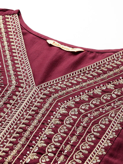 Indyancart IE Plus Size Ethnic Motifs Embroidered Sequinned Kurta With Trousers & Dupatta
