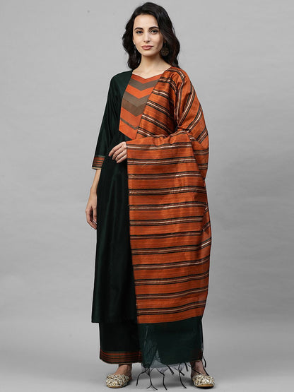 Indyancart IE Women Green Yoke Design Pure Cotton Kurta with Palazzos & With Dupatta