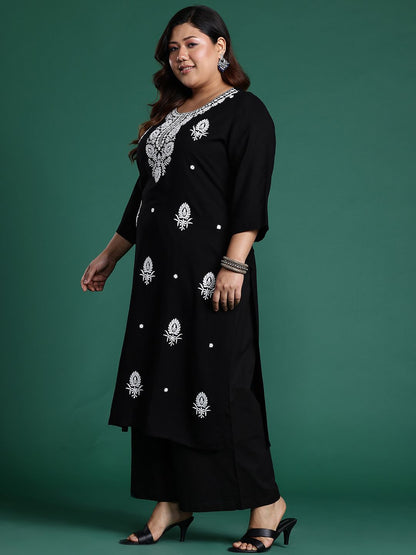 Indyancart IE Plus Size Ethnic Motifs Embroidered Sequinned Kurta