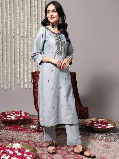 Indyancart VA Women's Sequinned Kurta with Trousers & With Dupatta
