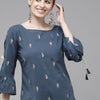 Dhiyona IE Women Navy Blue Printed Bell Sleeves Kurta