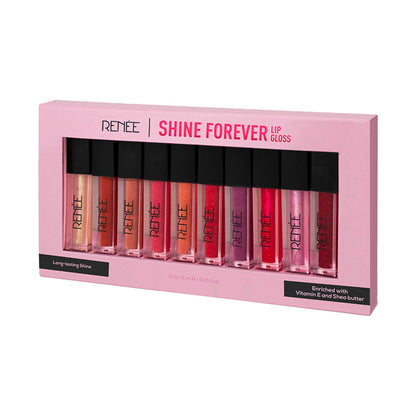 RENEE Shine Forever Lip Gloss Combo, Non Sticky, Moisturizing Effect, Gift for her - Pack of 10