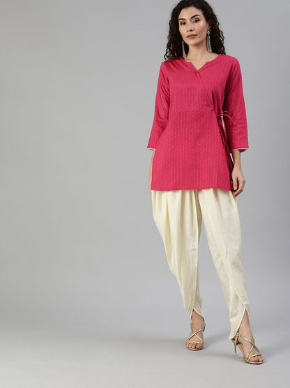 Indyancart IE Women Pink Woven Design Top with Dhoti Pants