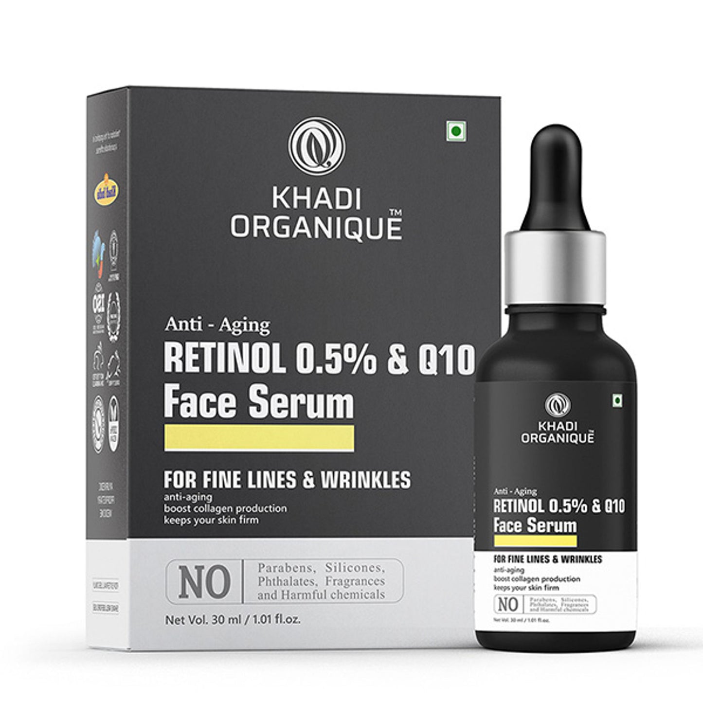 Khadi Organique Retinol 0.5% + Q10 Face Serum for Aging, Wrinkles, Fine Lines & Boost Collagen 30ml