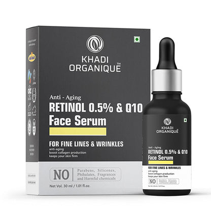 Khadi Organique Retinol 0.5% + Q10 Face Serum for Aging, Wrinkles, Fine Lines & Boost Collagen 30ml