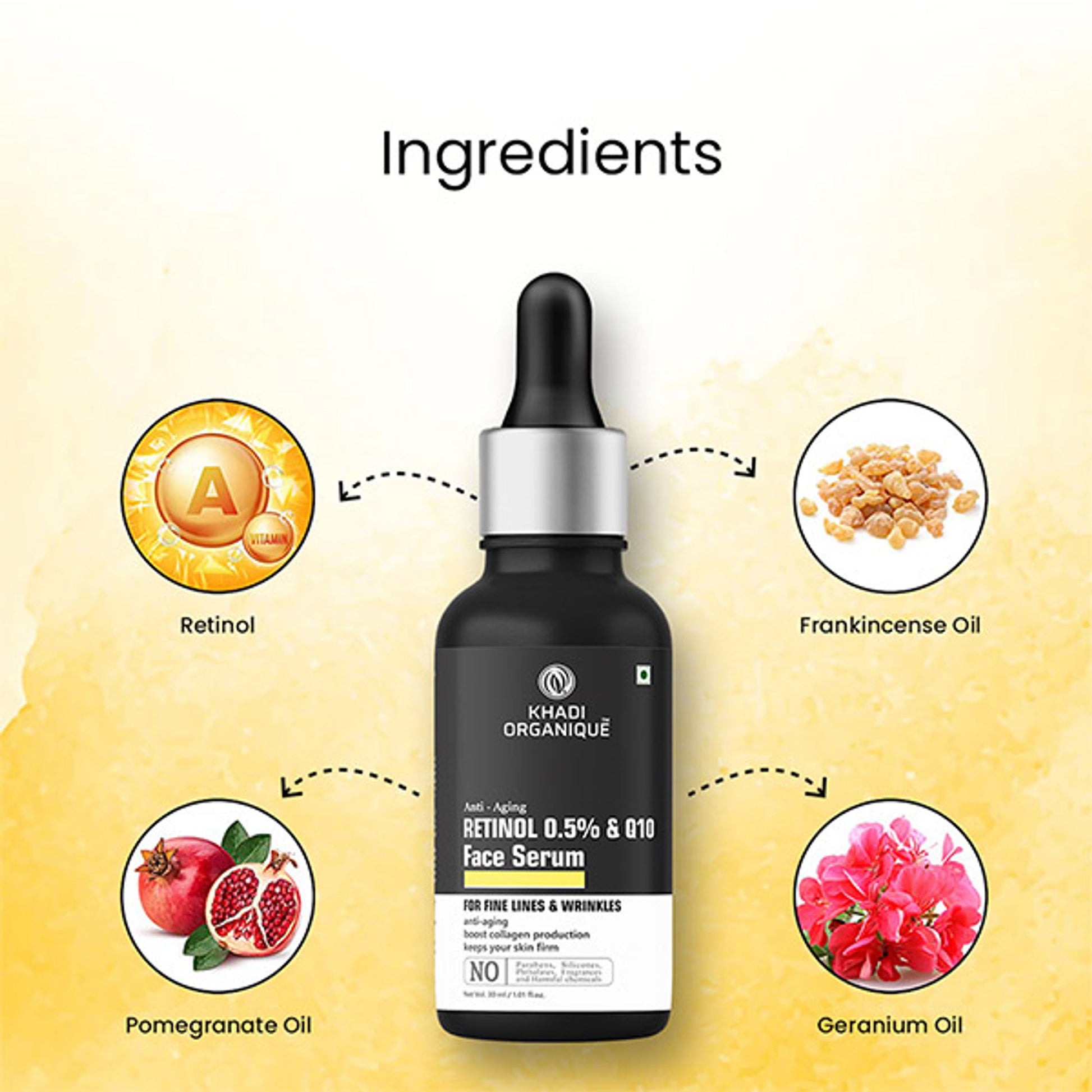 Khadi Organique Retinol 0.5% + Q10 Face Serum for Aging, Wrinkles, Fine Lines & Boost Collagen 30ml