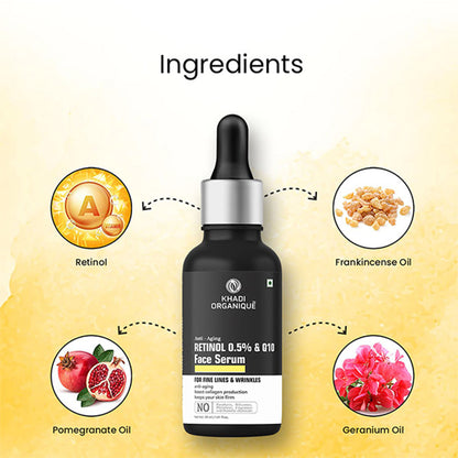 Khadi Organique Retinol 0.5% + Q10 Face Serum for Aging, Wrinkles, Fine Lines & Boost Collagen 30ml