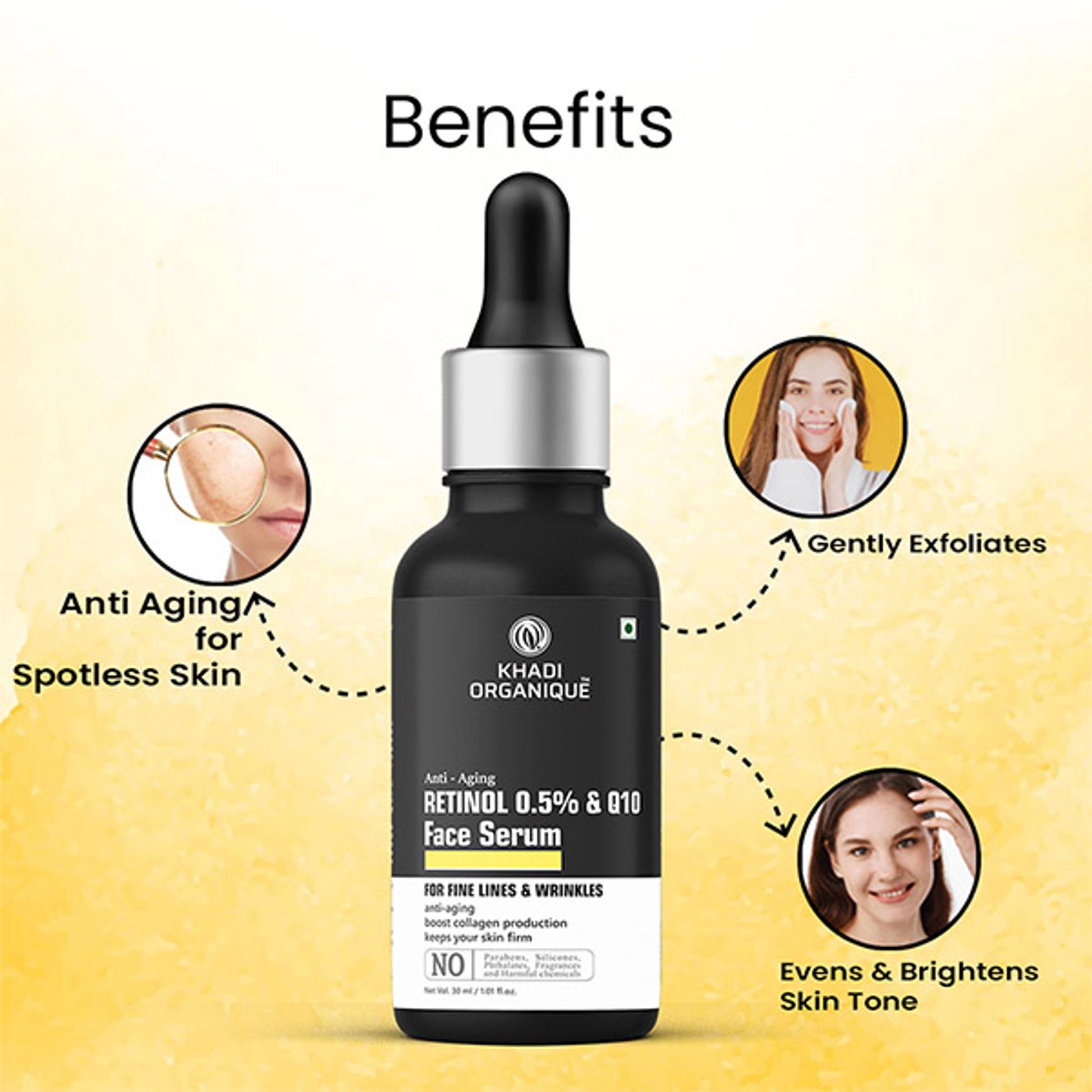 Khadi Organique Retinol 0.5% + Q10 Face Serum for Aging, Wrinkles, Fine Lines & Boost Collagen 30ml