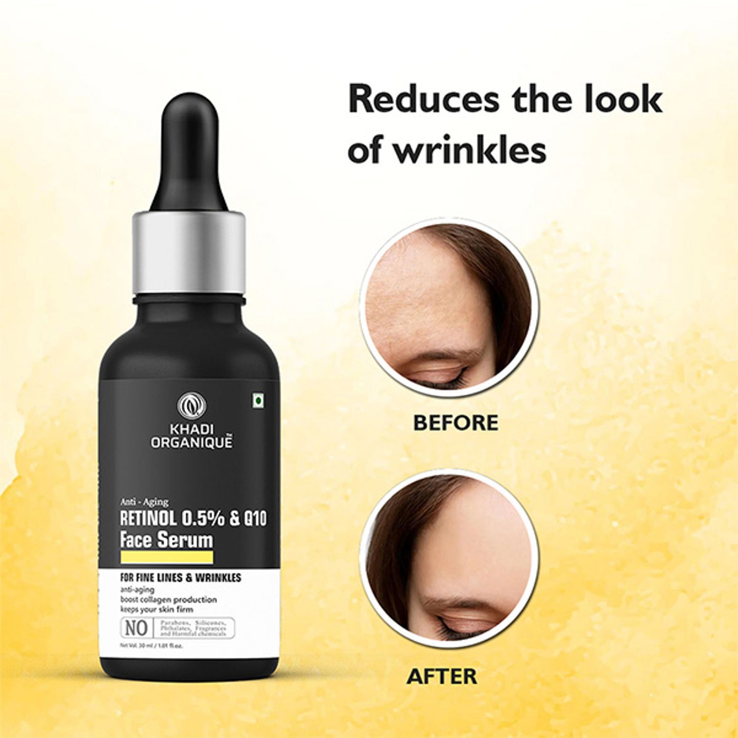 Khadi Organique Retinol 0.5% + Q10 Face Serum for Aging, Wrinkles, Fine Lines & Boost Collagen 30ml