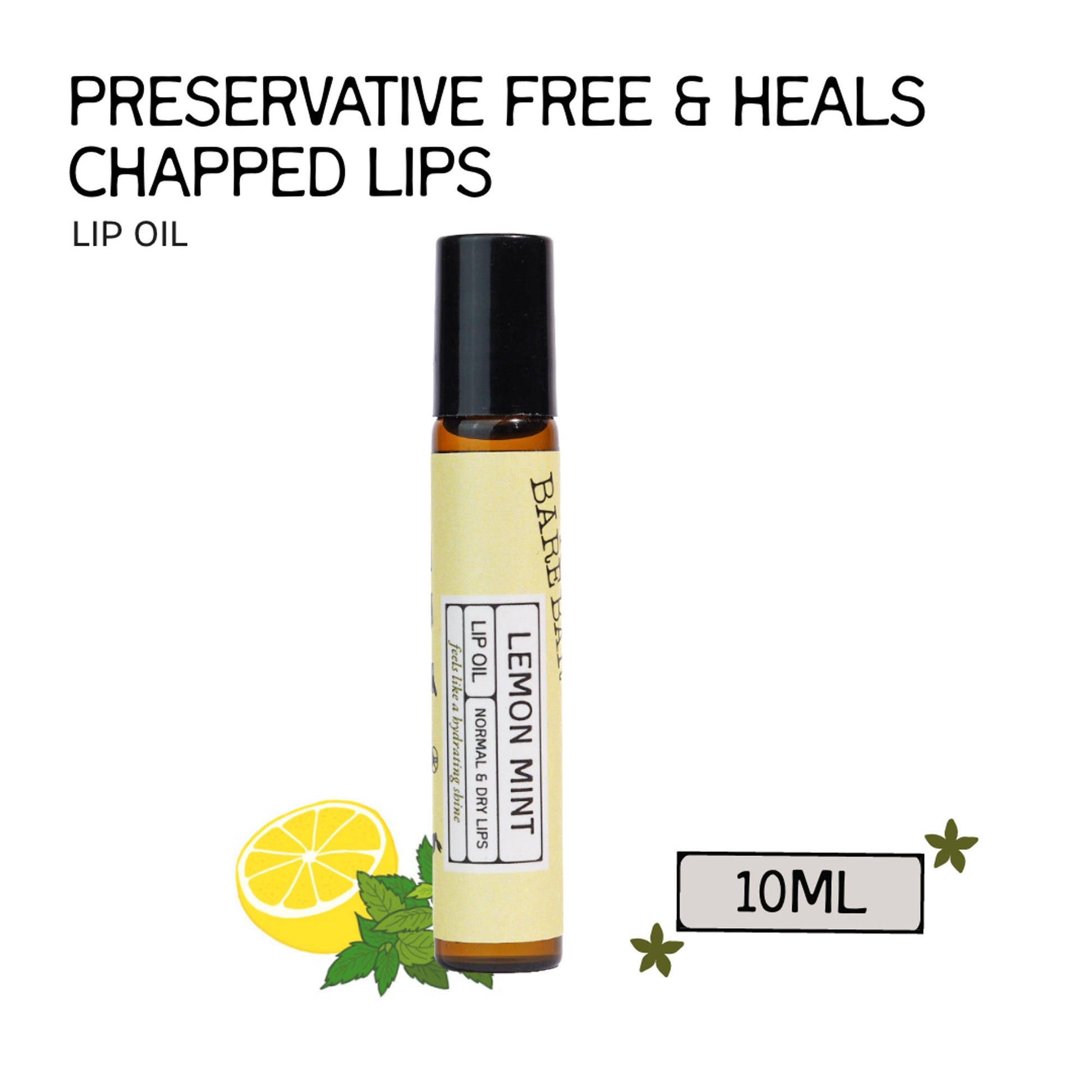 The Bare Bar Lemon Mint Lip Oil - Cooling, Refreshing Oils for Inflammation-Free Lips