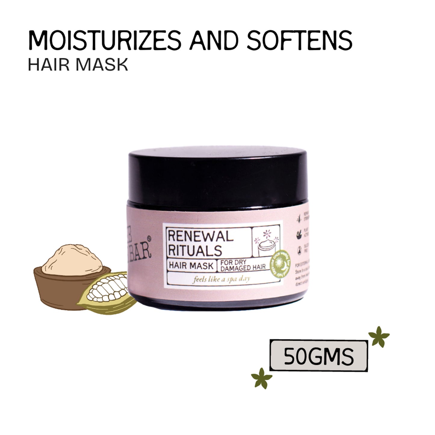 The Bare Bar Renewal Rituals Hair Mask - Deeply Hydrates & Repairs Dry, Damaged Hair Naturally