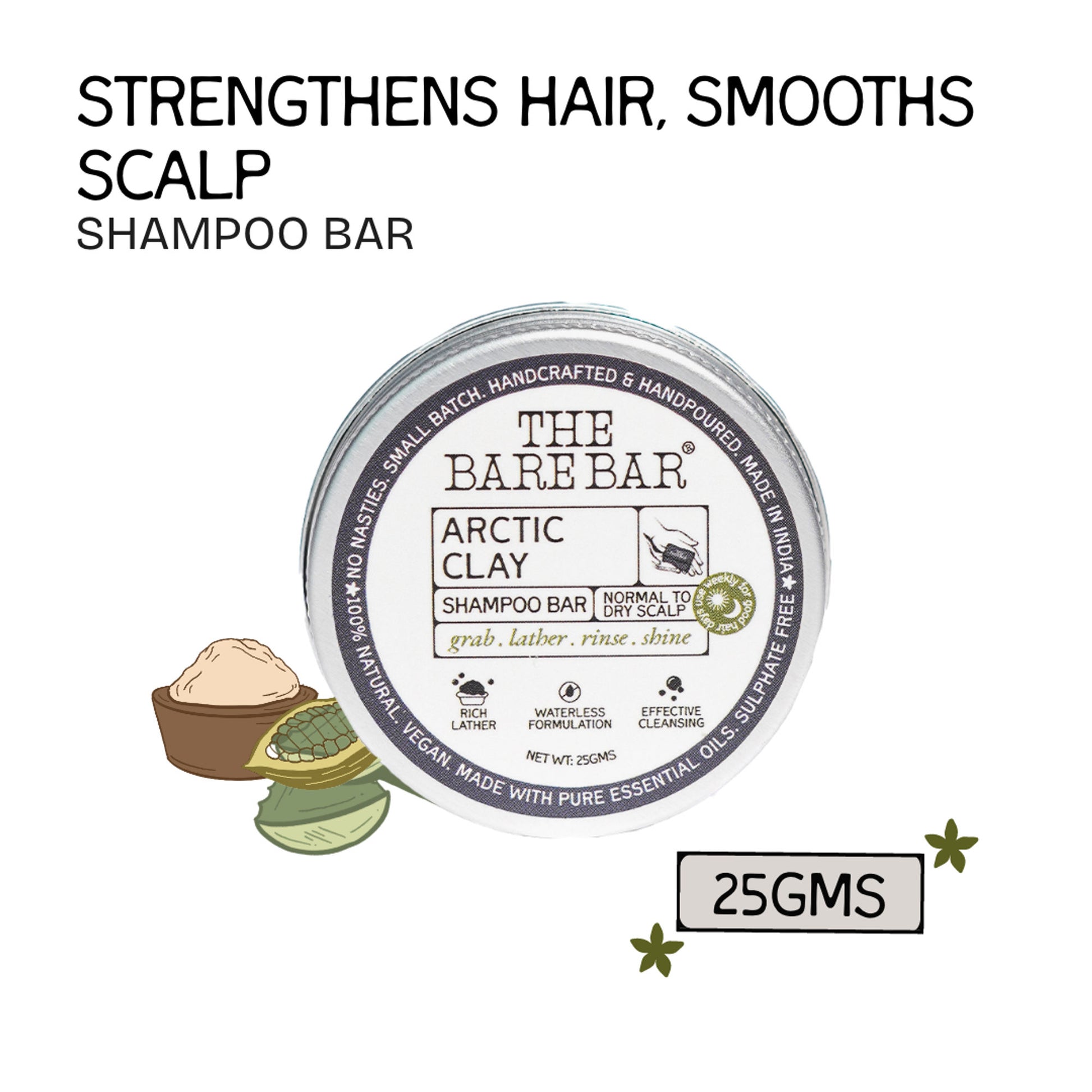 The Bare Bar Arctic Clay Shampoo Bar - Detoxifies Scalp, Boosts Volume & Locks in Moisture