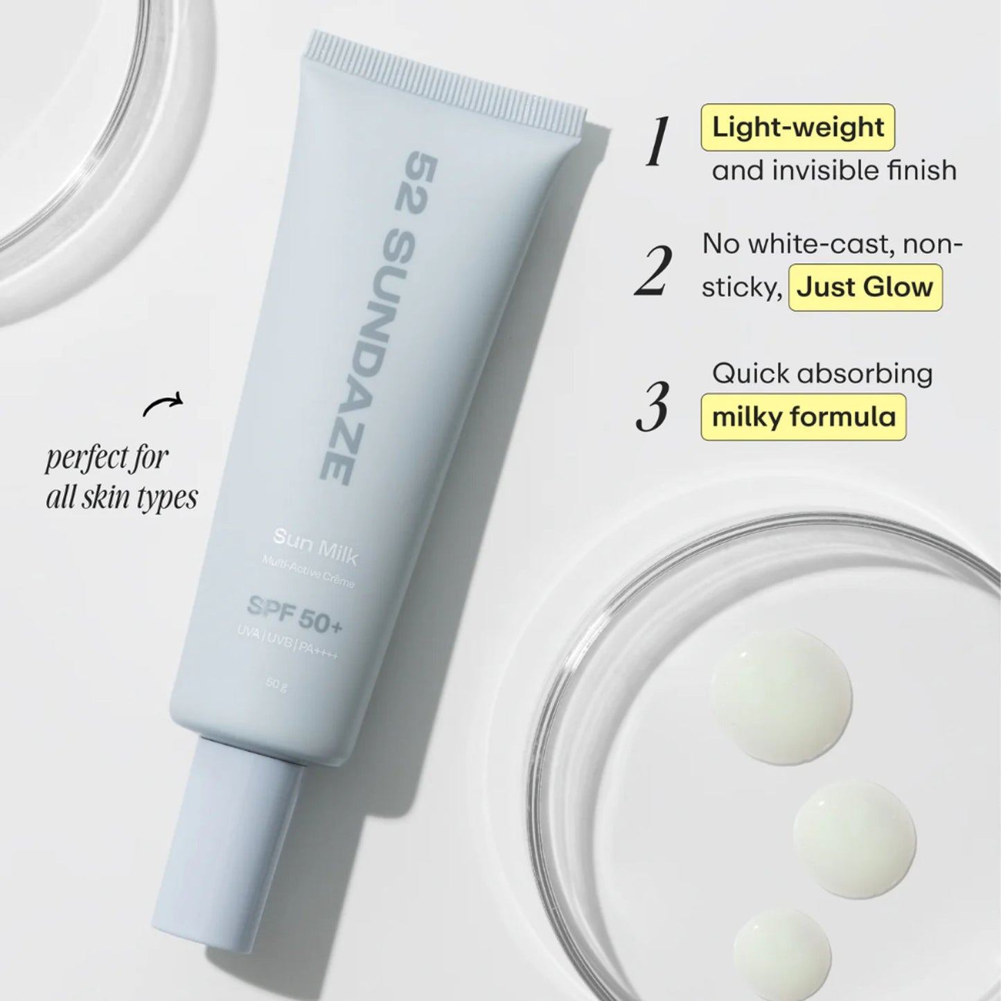 52 Sundaze Sun Milk Crème SPF 50+ PA++++ Sunscreen for Oily Skin