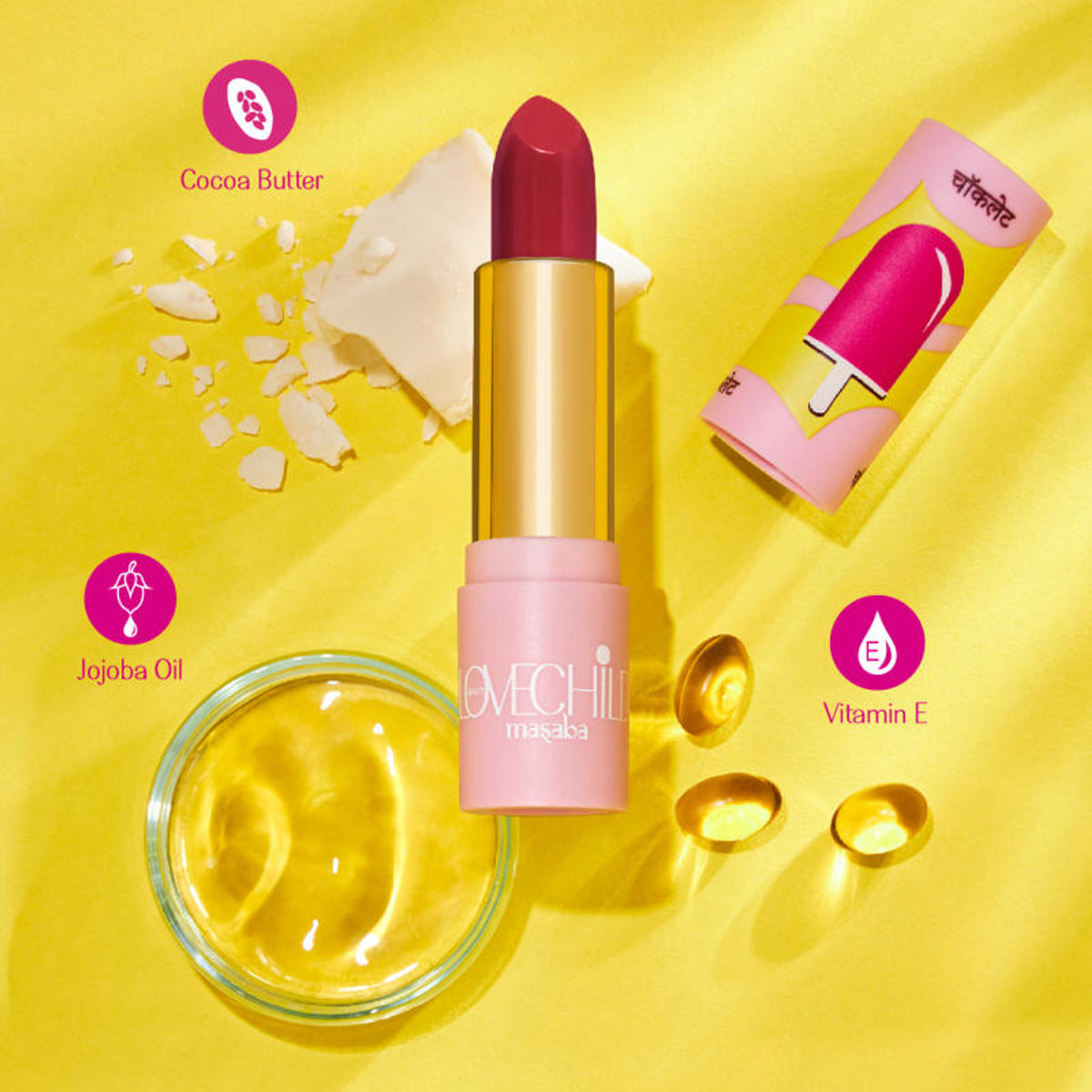 LoveChild Masaba Luxe-matte lipstick in shade 07 Hot-pop, showcasing vibrant coral-orange color in a sleek tube.