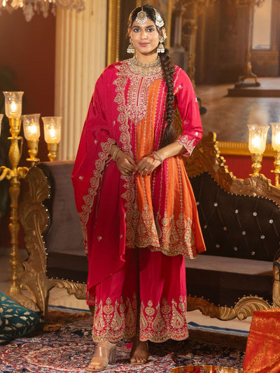 Dhiyona IE Women Ethnic Motifs Embroidered Regular Sequinned Kurta with Palazzos & With Dupatta