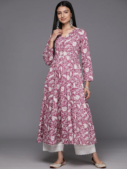 Indyancart VA Women's Floral Printed Cotton Kurta