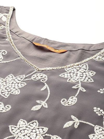 Dhiyona IE Floral Embroidered Sequinned Kurta With Sharara & Dupatta
