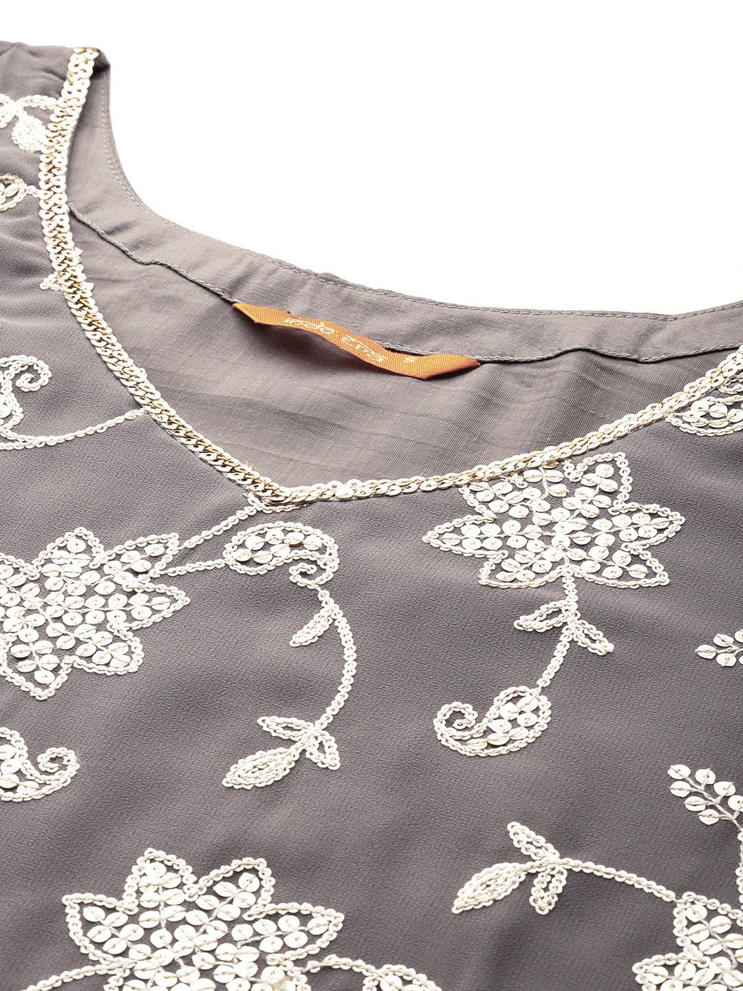 Indyancart IE Floral Embroidered Sequinned Kurta With Sharara & Dupatta