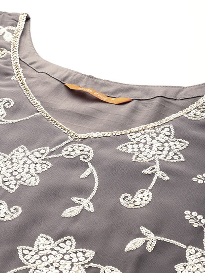 Indyancart IE Floral Embroidered Sequinned Kurta With Sharara & Dupatta