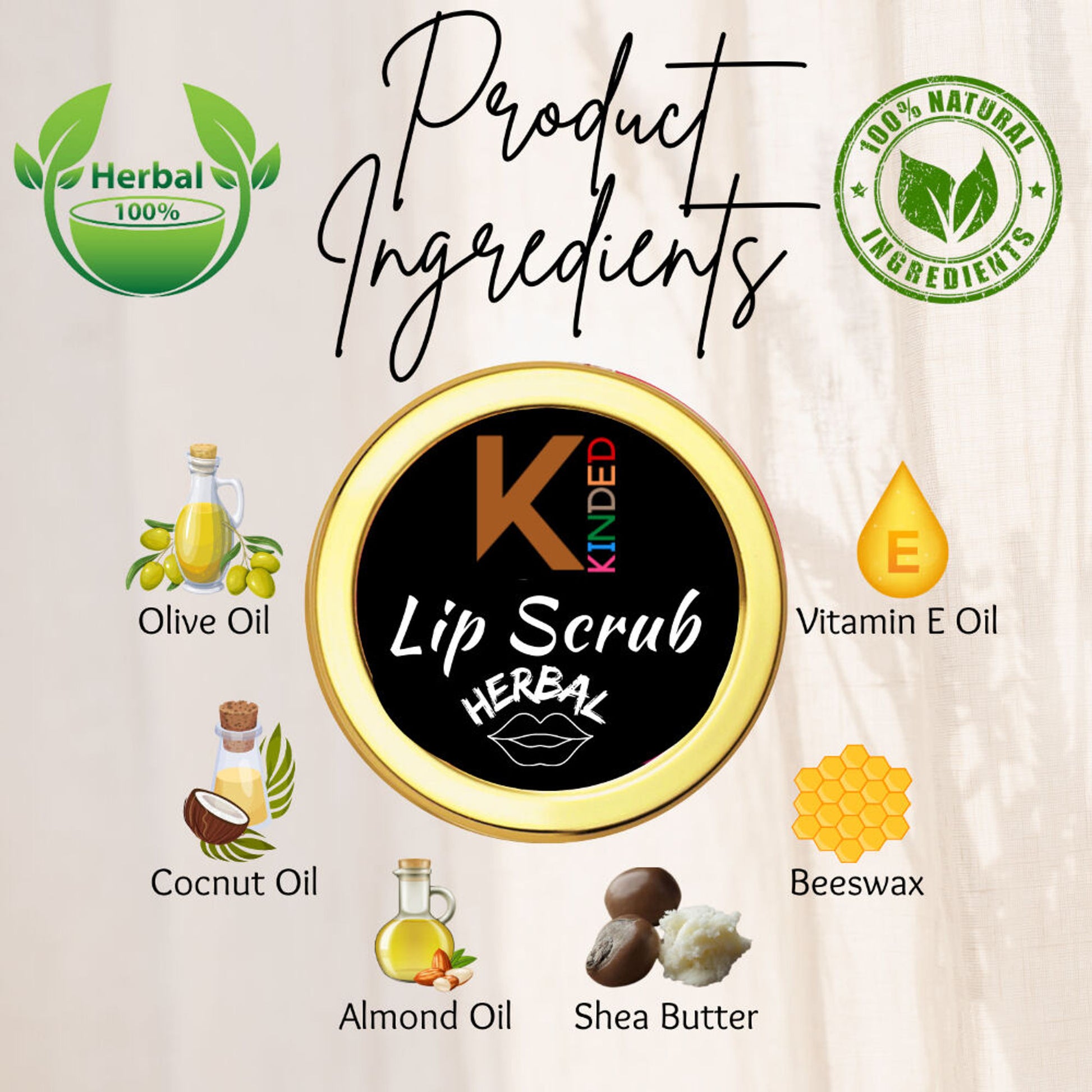 KINDED Lip Sugar Scrub Herbal Exfoliator - Rose
