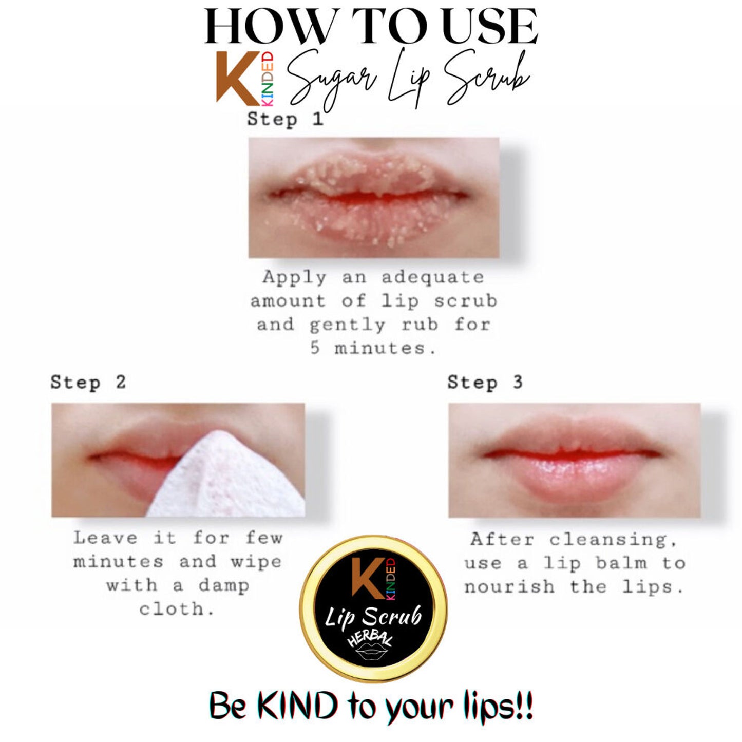 KINDED Lip Sugar Scrub Herbal Exfoliator - Cow Ghee