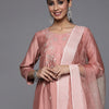 Dhiyona VA Women's Dusty Rose Pink Ethnic Motifs Embroidered Sequinned Kurta Trousers & Dupatta