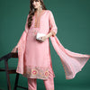 Dhiyona IE Floral Embroidered Regular Sequinned Kurta with Trousers & Dupatta