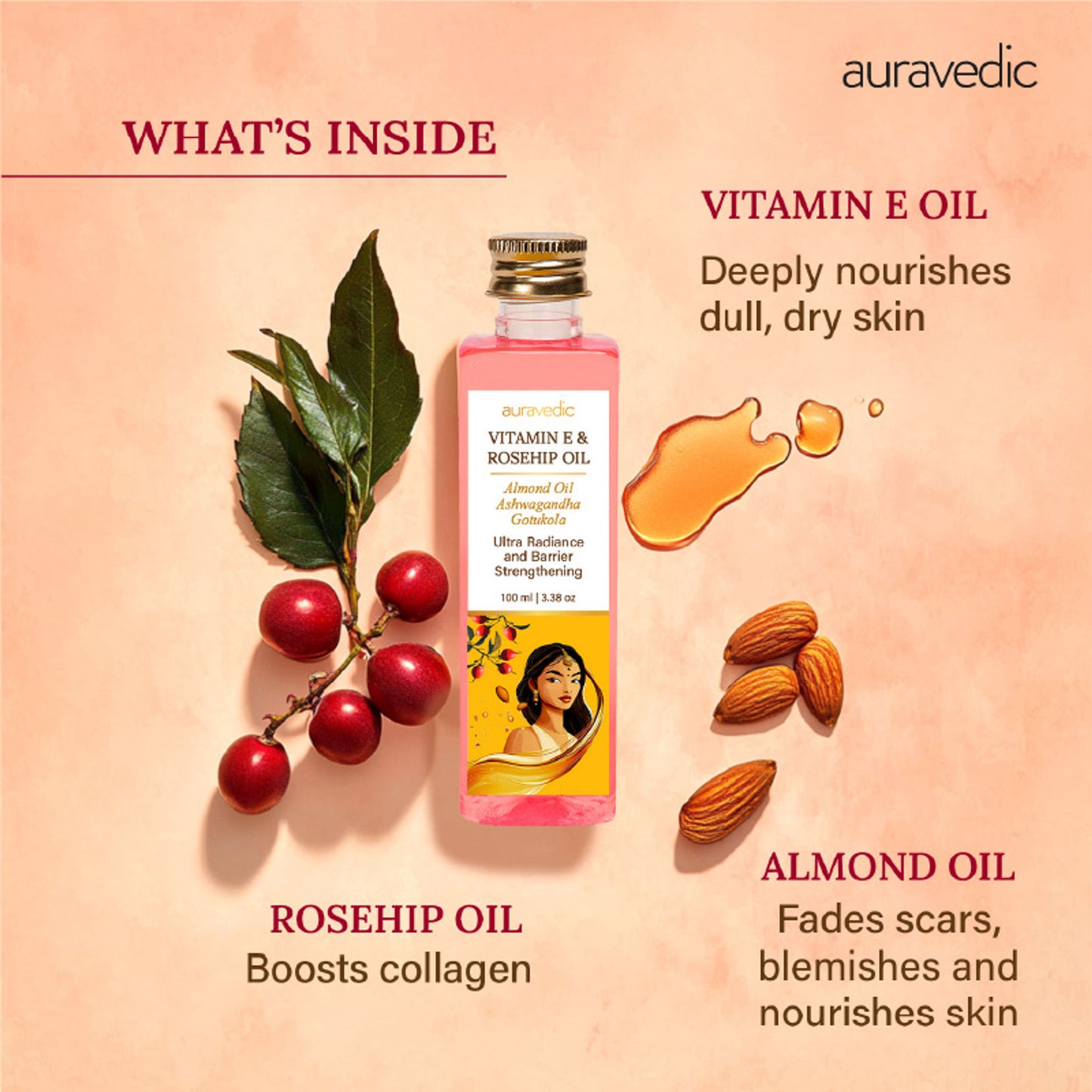 AuraVedic Ultra Skin Oil With Vitamin E Oil ,rosehip Oil , Olive Oil For Skin, Almond Oil For Skin