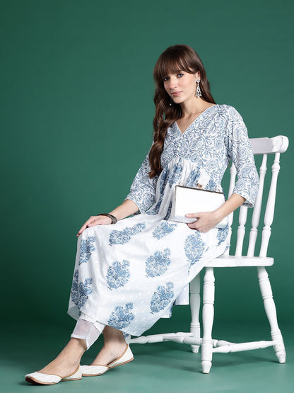 Indyancart IE Floral Printed Pure Cotton Kurta