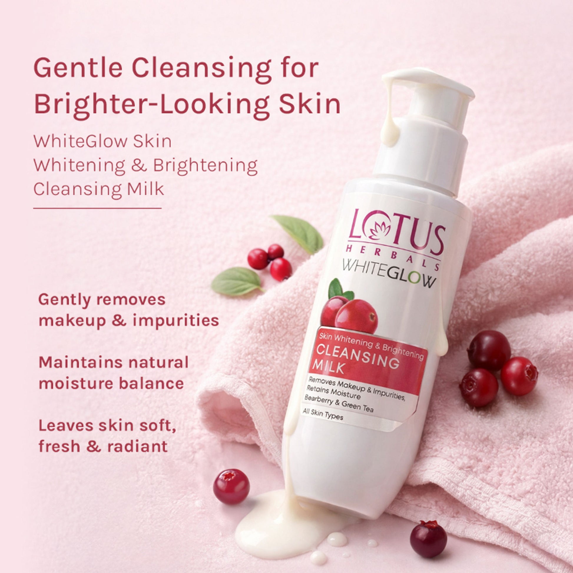 Lotus Herbals Whiteglow Skin Whitening & Brightening Cleansing Milk, Makeup Remover, All Skin Types