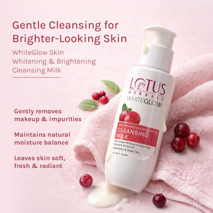 Lotus Herbals Whiteglow Skin Whitening & Brightening Cleansing Milk, Makeup Remover, All Skin Types