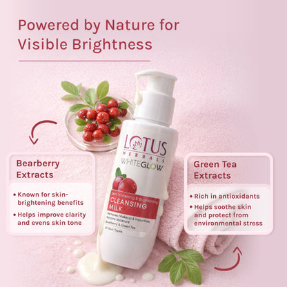 Lotus Herbals Whiteglow Skin Whitening & Brightening Cleansing Milk, Makeup Remover, All Skin Types