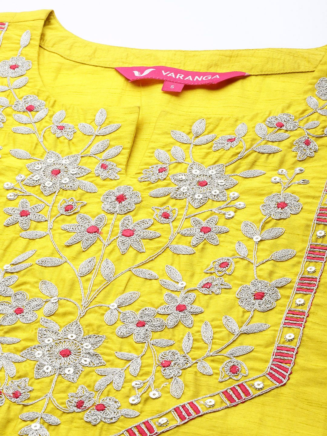 Indyancart VA Women's Mustard Yellow Floral Embroidered Kurta with Trousers & Dupatta