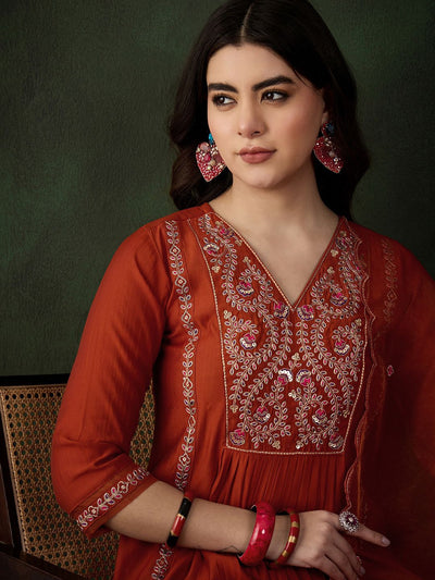 Indyancart SN Women's Embroidered Kurta & Trouser With Dupatta Kurta Set