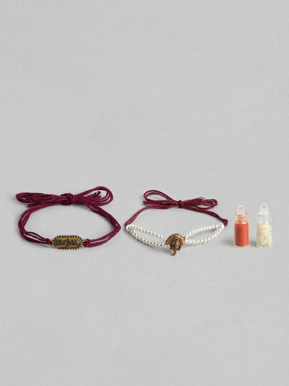 Anouk Unisex Set of 2 Beaded Bhai Bhabhi Rakhis With Roli & Chawal