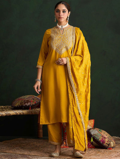 Indyancart IE Ethnic Motifs Embroidered Kurta With Trousers & Dupatta
