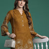 Indyancart IE Floral Embroidered V-Neck Straight Sequinned Pure Cotton Kurta With Trouser