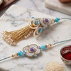 Dhiyona Set Of 2 Pearls & Artificial Stones Floral Bhaiya Bhabhi Rakhi With Roli Chawal