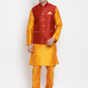 Men's Orange Silk Blend Straight Jacket  Kurta and Pyjama Set