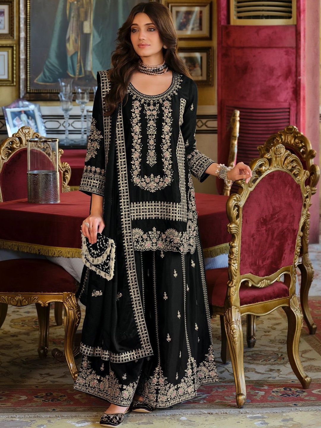 Women Ethnic Motifs Embroidered Thread Work Kurta with Palazzos & Dupatta