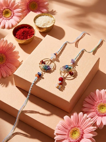 Anouk Set Of 2 Artificial Stones Bhaiya Bhabhi Rakhi With Roli Chawal Chandan Mishri
