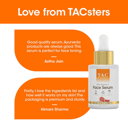 TAC - The Ayurveda Co. 10% Vitamin C Face Serum for Toning, Brightening & Glowing Skin For Women & Men