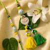 Dhiyona Set Of 2 Green & Yellow Beaded Heart Shape Bhaiya Bhabhi Rakhi With Roli Chawal